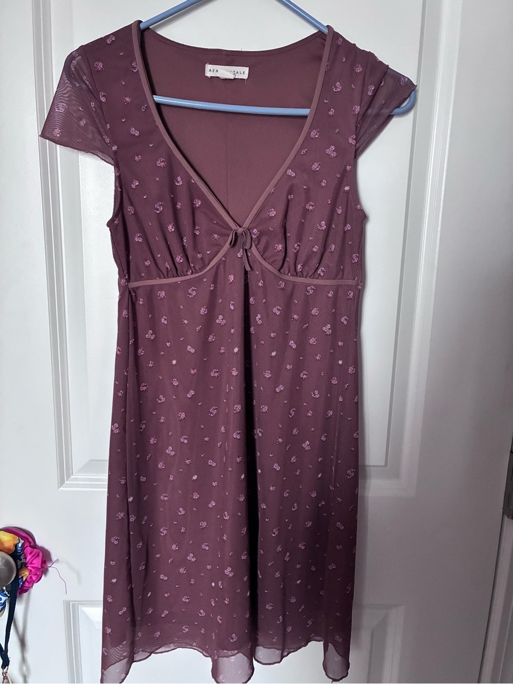 Aeropostale Mauve Floral Tie-Front Mesh Mini Dress